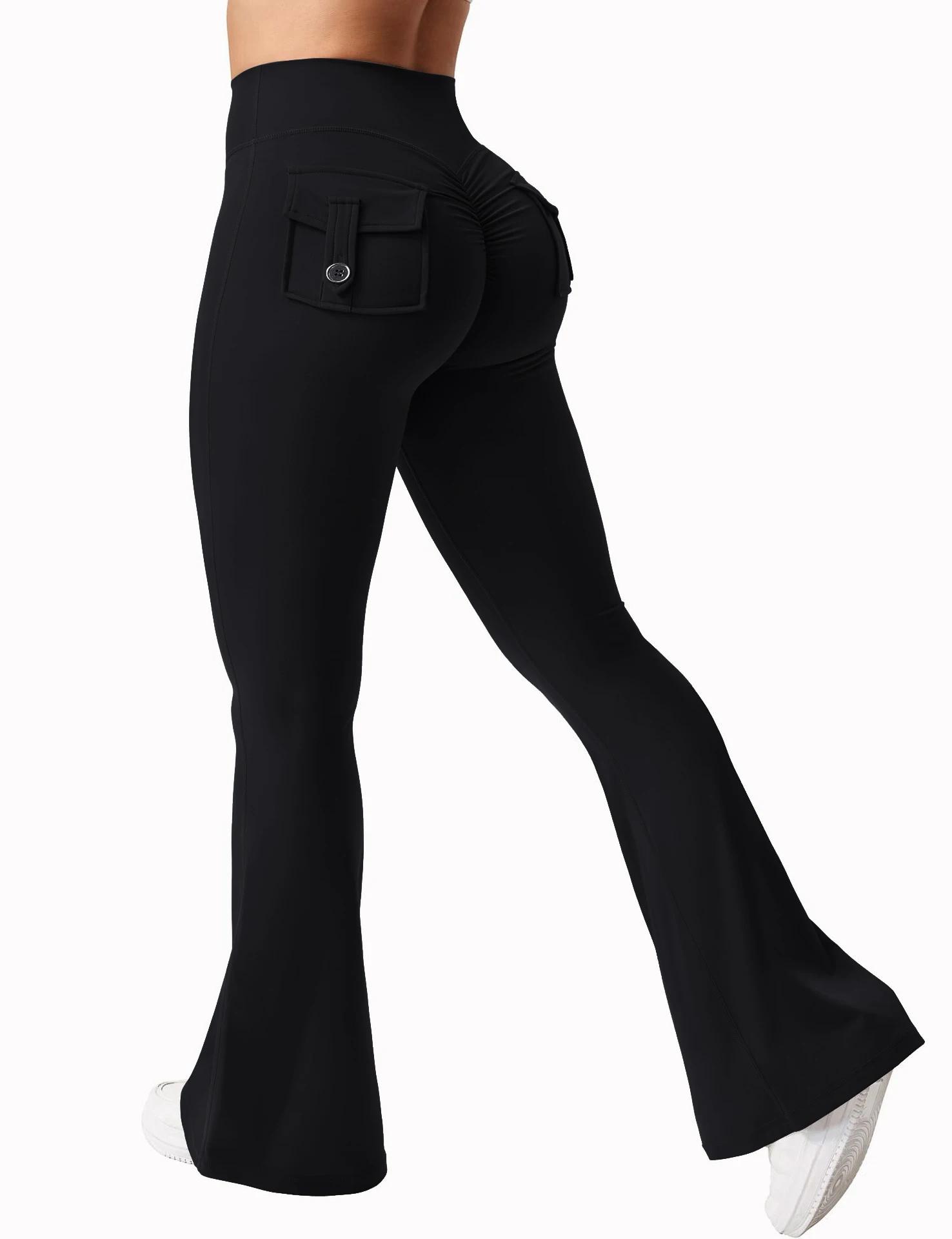 Pantalon évasé de Yoga pour femmes, pantalon taille haute à jambes larges, contrôle du ventre, Leggi