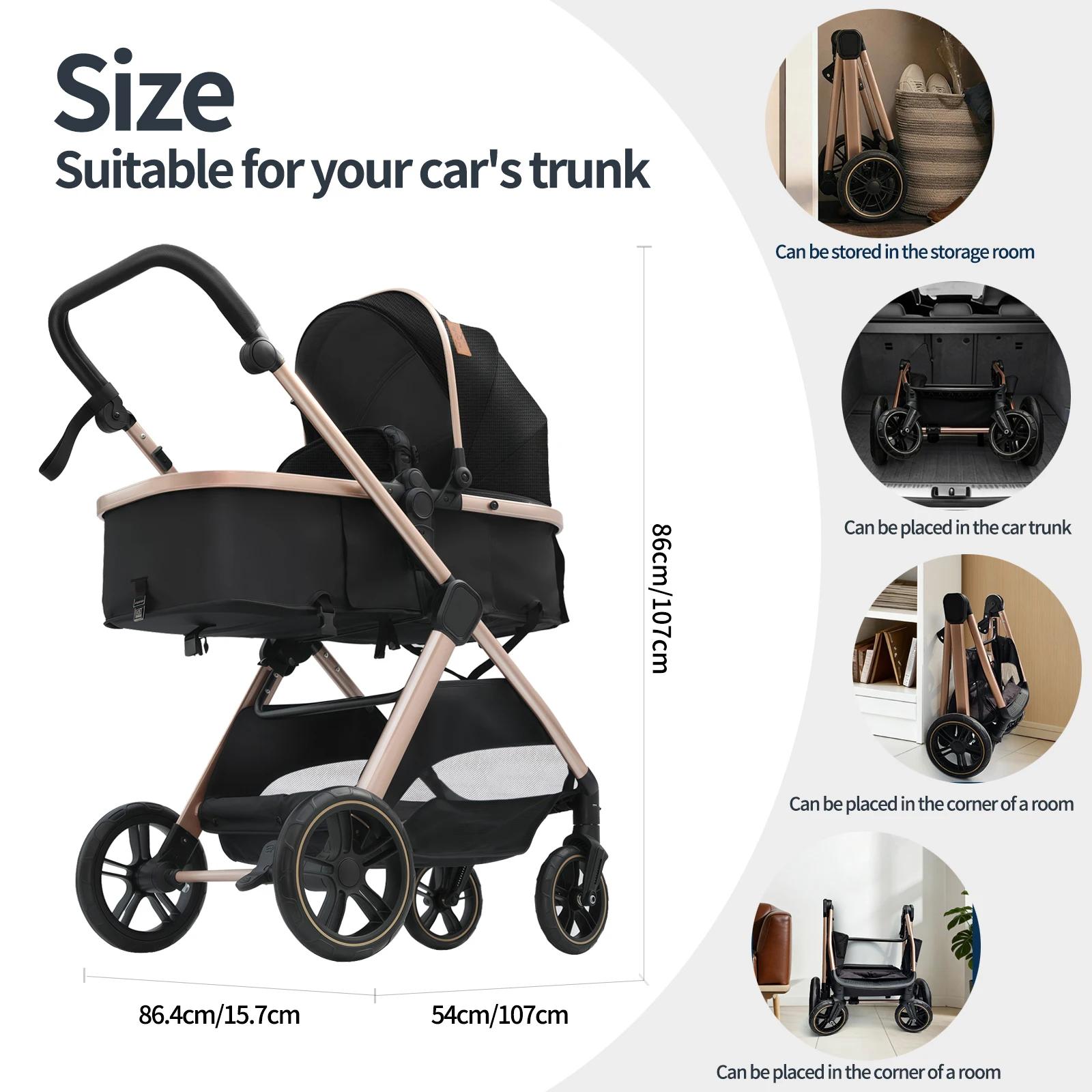 Poussette bébé 3 en 1, landau léger, poussette pliable, système de voyage, poussette multifonctionne