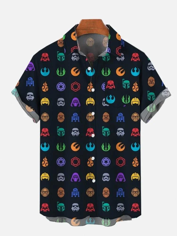 Chemise hawaïenne à manches courtes pour hommes, poche poitrine imprimée, éléments de la guerre de l