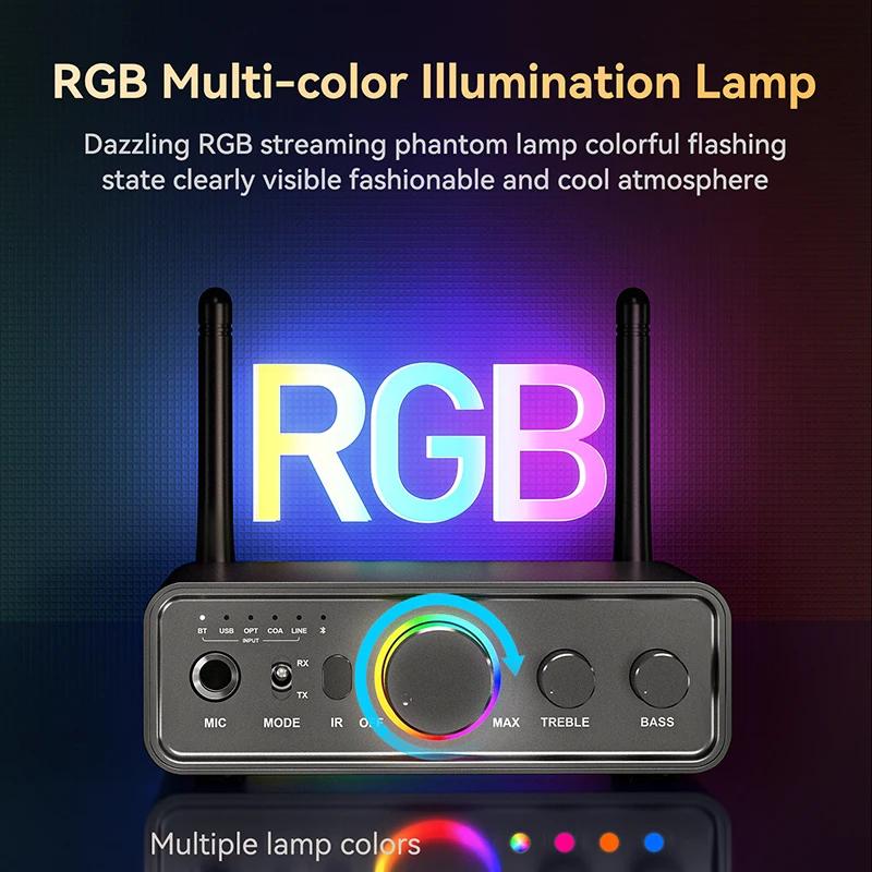 Adaptateur audio RVB Bluetooth 5.3 DAC/USB/RCA/AUX/Optique/Coaxial/6,5 mm Microphone Karaoké Hifi DS