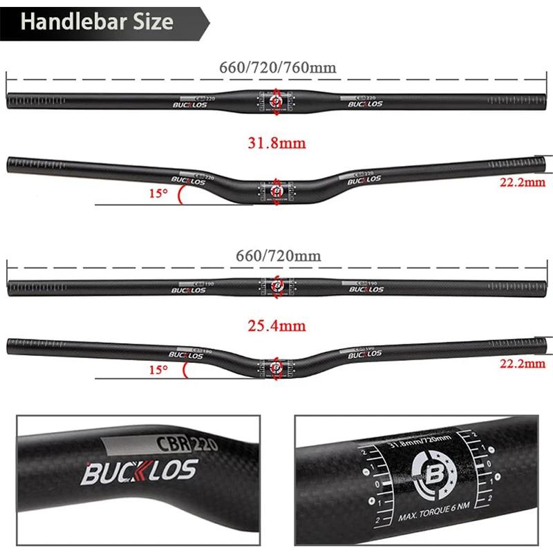 Guidon VTT carbone BUCKLOS 31.8mm 25.4mm ultraléger 660/720/760mm riser barre pièces