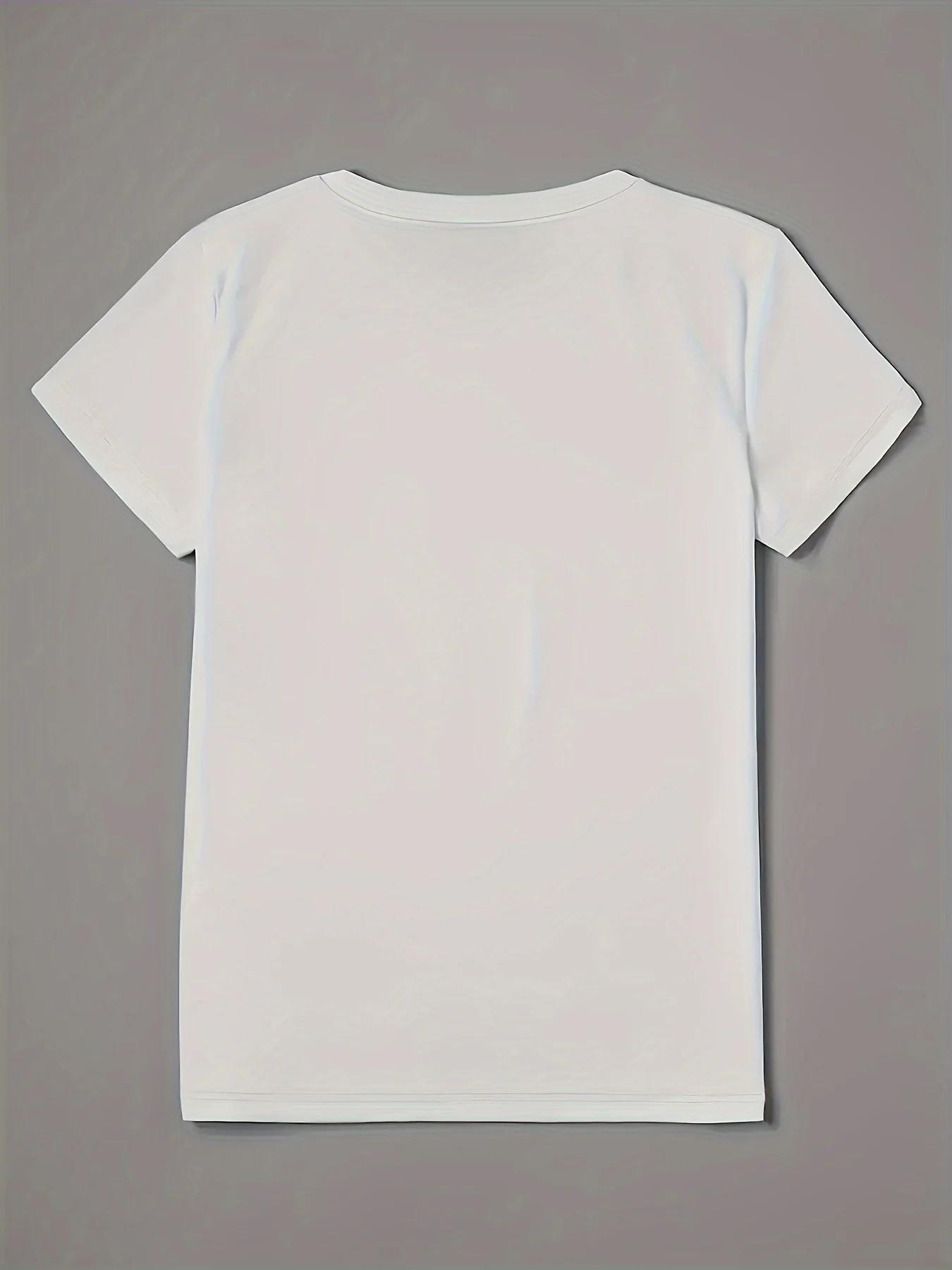 T-shirt décontracté à col rond et manches courtes, motif cœur léopard blanc « Love »