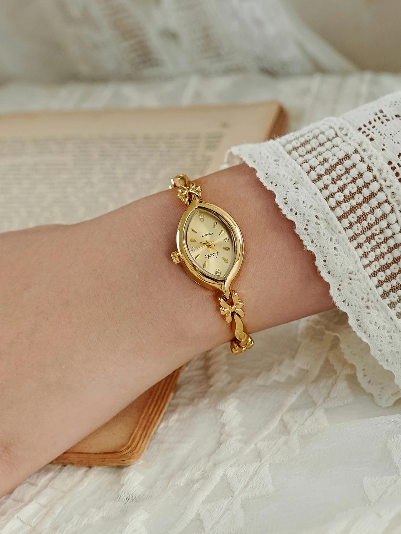 1 pièce de nouvelle montre pour femme à petit cadran en or rétro français, bracelet à la mode, simpl