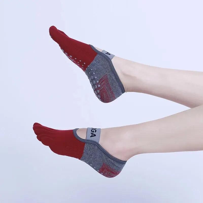 Chaussettes de yoga à cinq doigts antidérapantes pour femmes - Respirantes en silicone pour pilates et ballet