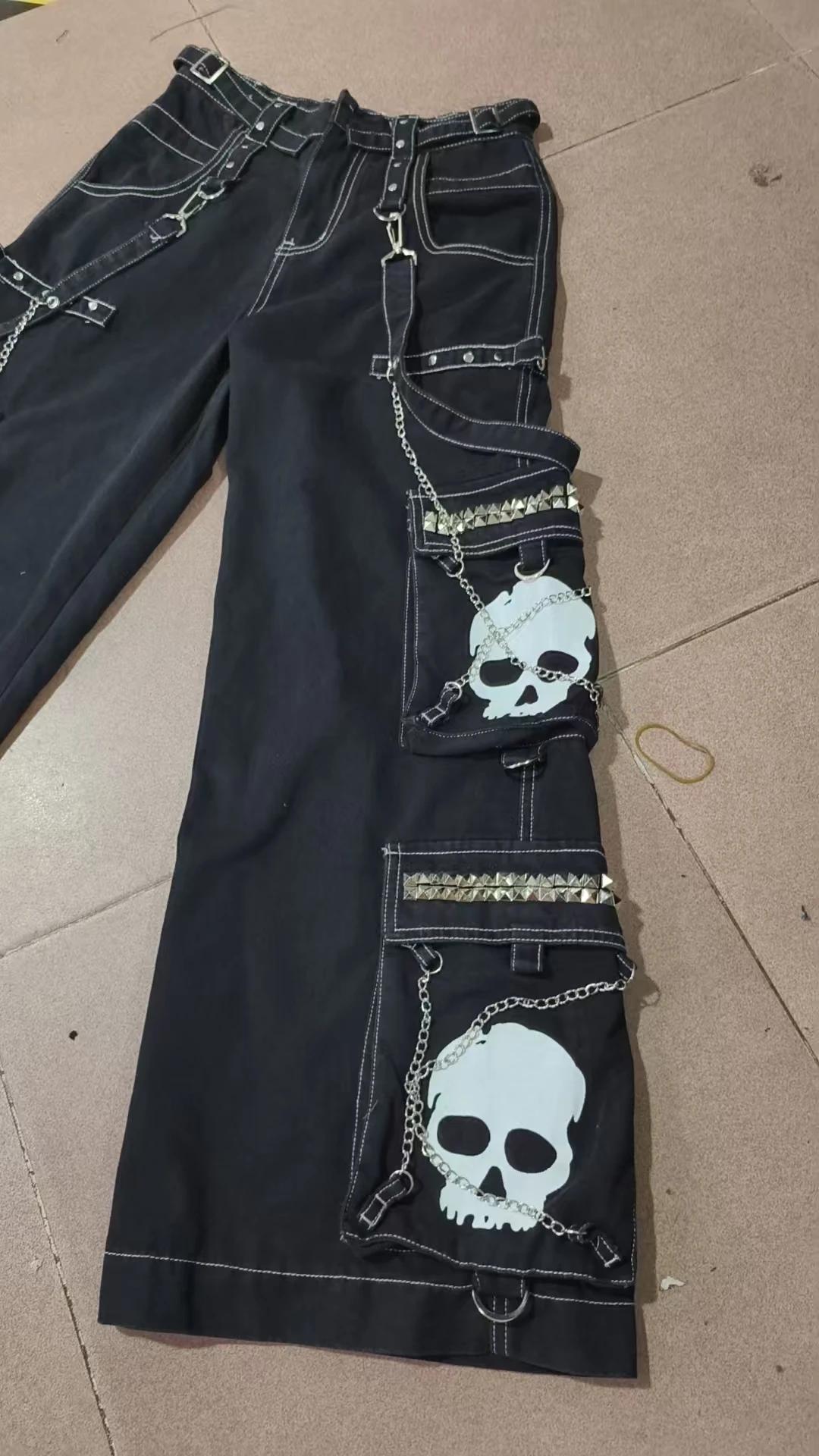 Jean à jambes larges pour hommes, marque de mode de rue, Design Skull Bone, style rétro Harajuku, pa