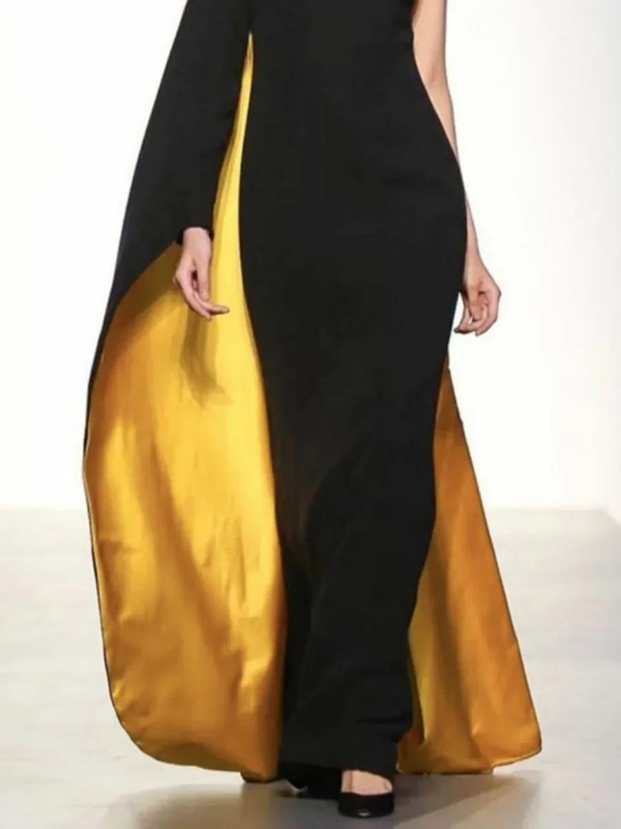 Onecozyday – robe Maxi asymétrique épaule dénudée pour femmes, couleur contrastée, noir et or, col r