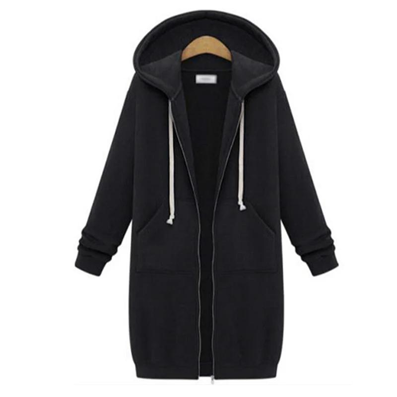 2025 Women's Autumn Winter ThickenHoodies Parkas Loose Hooded Jackets Zipper Pocket Maxi Size Sweats