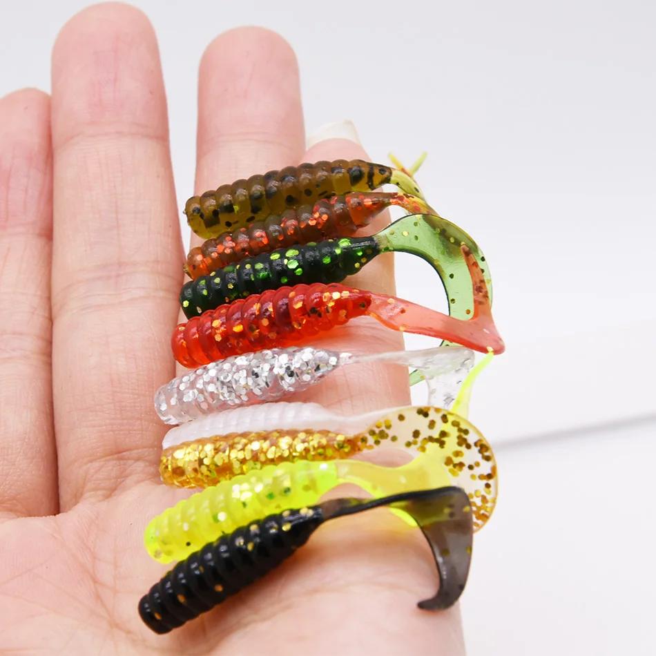 JYJ 5 pièces/sac 1g jig crochet avec 4cm pêche grub ver mouche doux petit leurre appât artificiel ma
