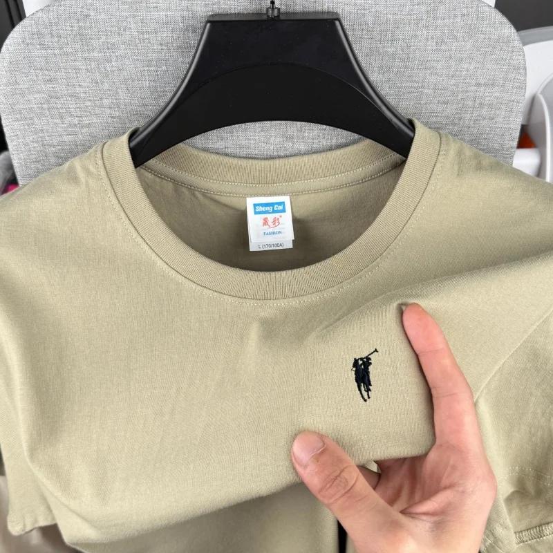 T-shirt homme 100 % coton pur de haute qualité, col rond, manches courtes, broderie poney, mode été 
