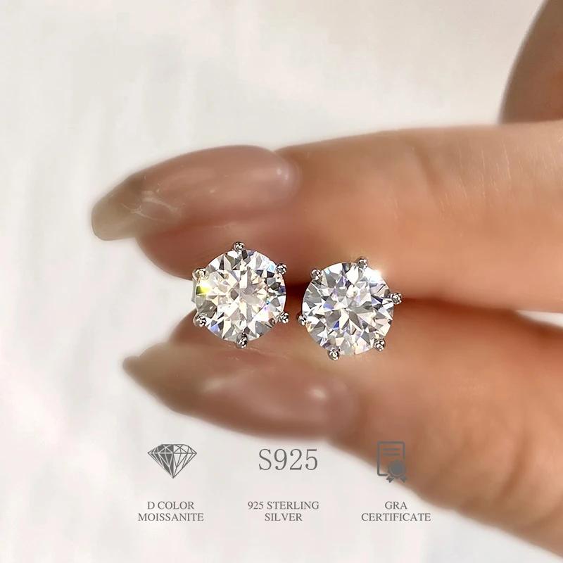 DW 0.1ct-2ct D couleur certifié Moissanite boucles d'oreilles laboratoire créé diamant 925 en argent