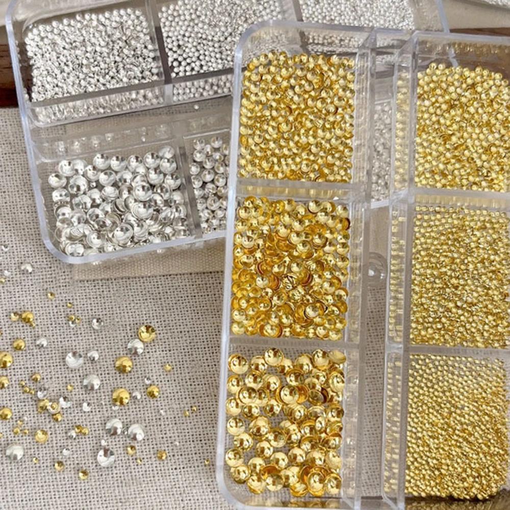Micro perles de manucure rondes à dos plat, 3400 pièces, 0.8-3mm, taille mixte, Rivets demi-ronds, a
