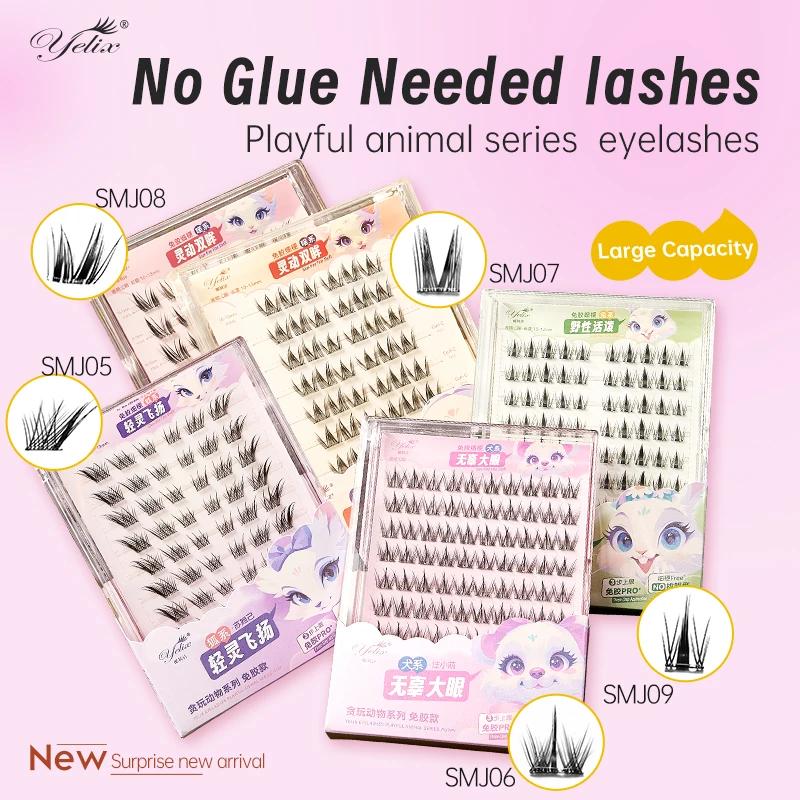 Yélix ﻿   Faux-cils auto-adhésifs en grappe, Extension de cils pour les yeux de chat, sans colle, ré