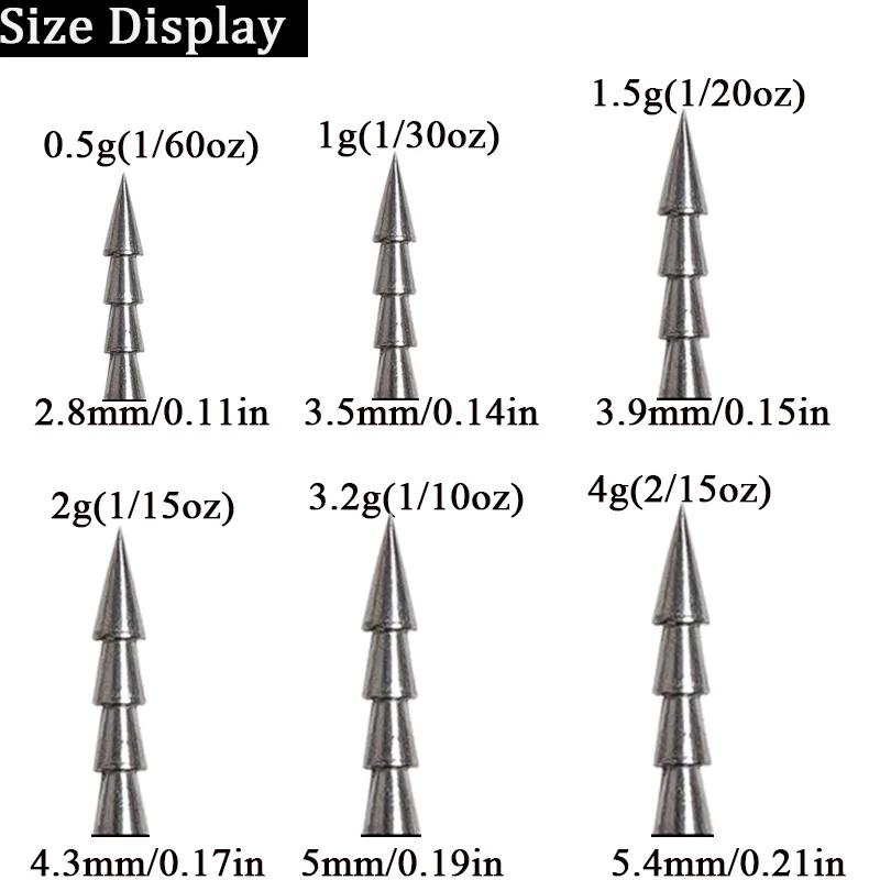 10 pièces/lot poids d'insertion de pêche 0.5g 1g 1.5g 2g 3.2g 4g poids plombs pêche appât souple acc