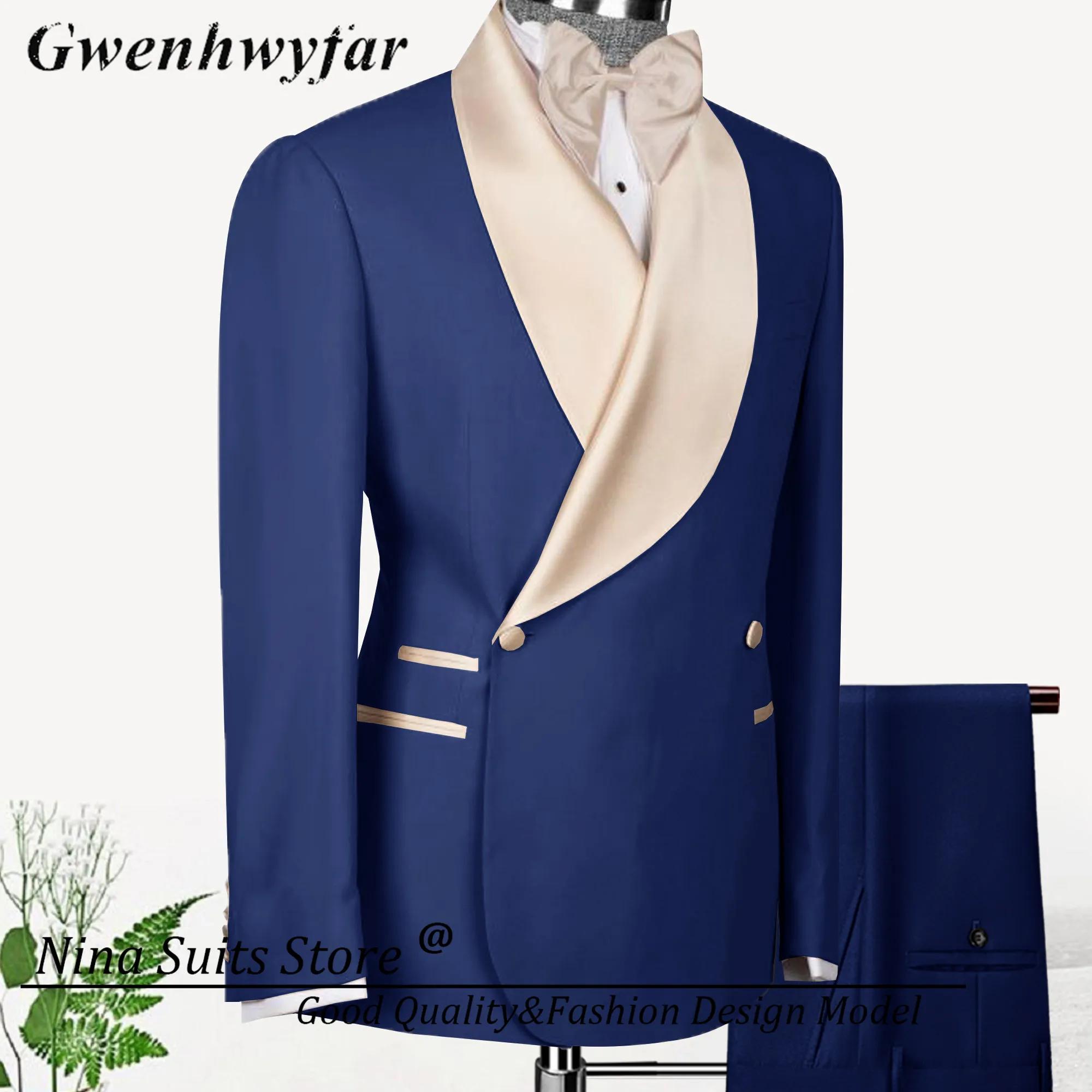 Nina Store – costumes à Double boutonnage pour hommes, Blazer bleu marine, pantalon formel à revers 