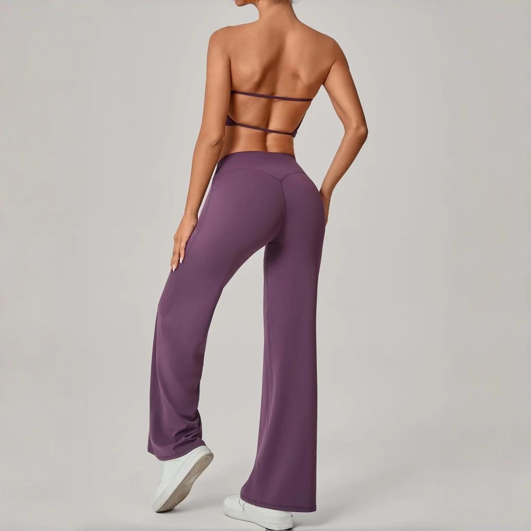 Ensemble de yoga pour femme, taille haute, effet push-up, haut de sport moulant, pantalon large, ten