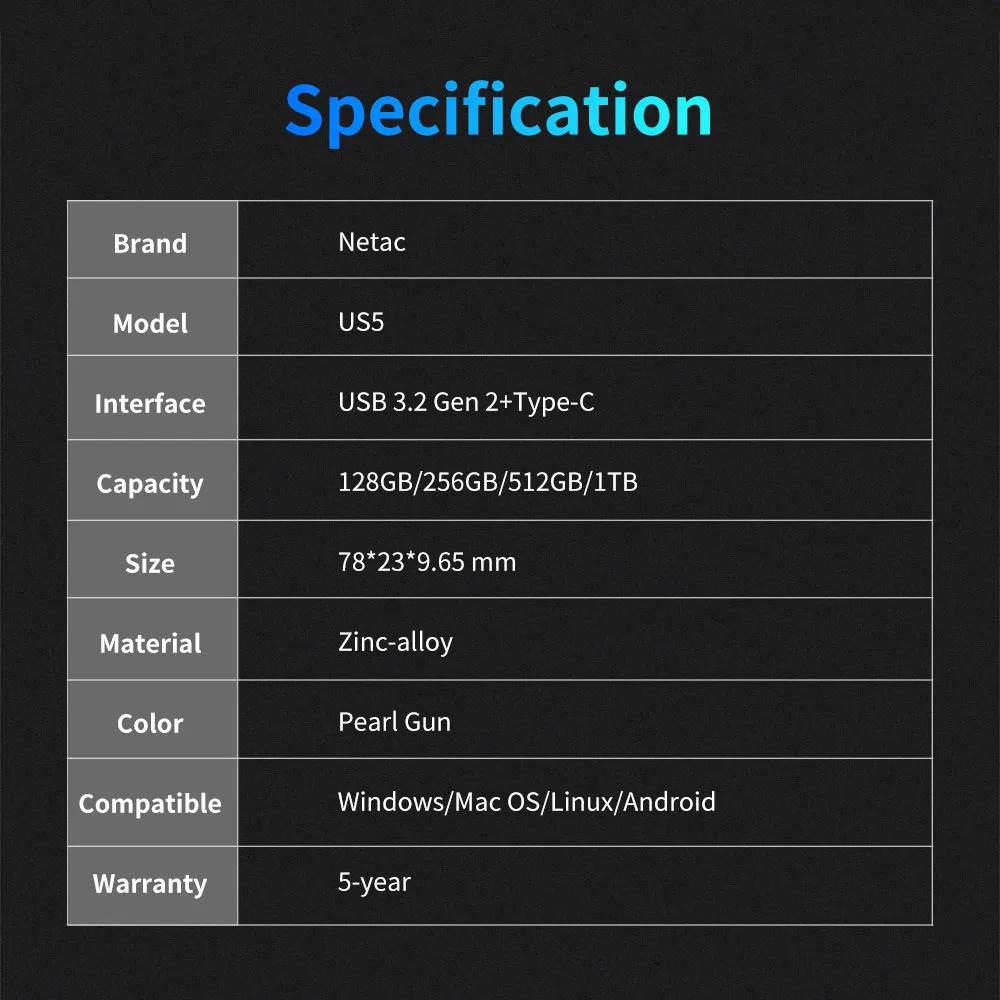 Netac-Clé USB 550 MBumental, USB Type C, Disque Flash, USB 5, 128 Go, 256 Go, 512 Go, 1 To, USB 3.2,