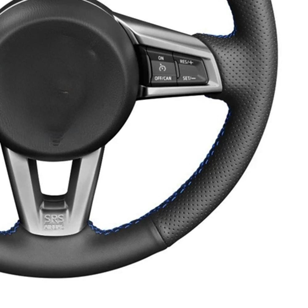 Housse de volant de voiture en cuir artificiel noir souple, cousue à la main, marqueur rouge, pour M