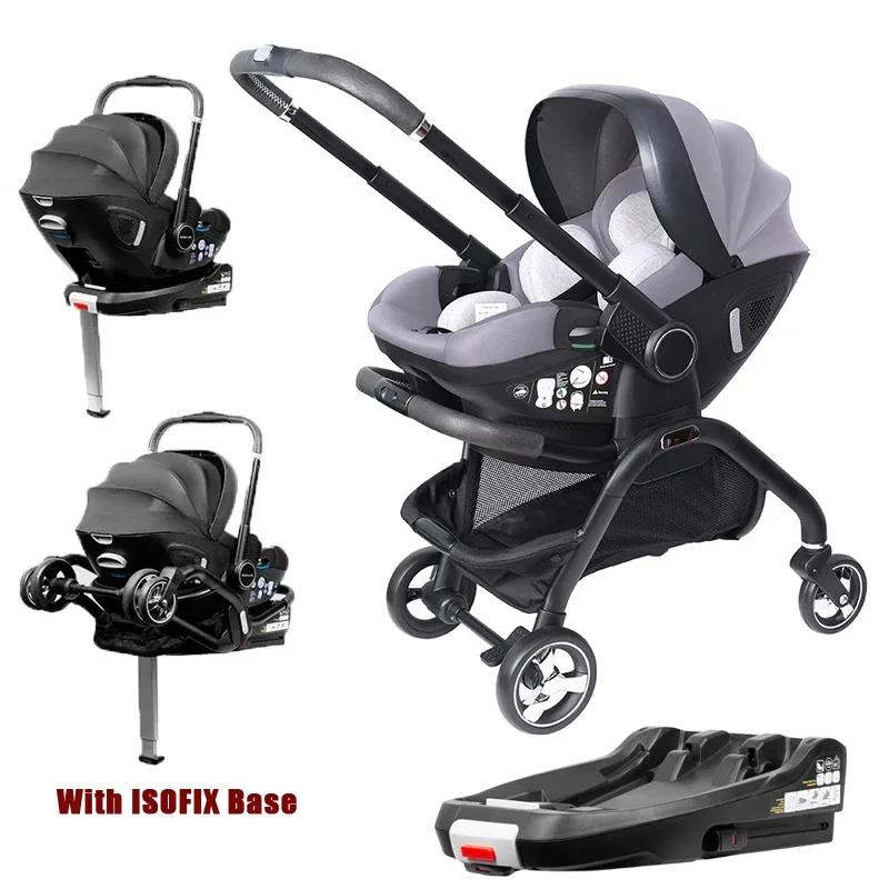 Poussette multifonctionnelle 4-en-1, siège auto pour enfant avec base ISOFIX, poussette portable, po