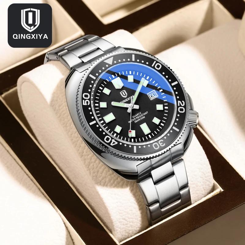 QINGXIYA tout nouveau Design de mode Date montre à Quartz pour hommes en acier inoxydable étanche lu