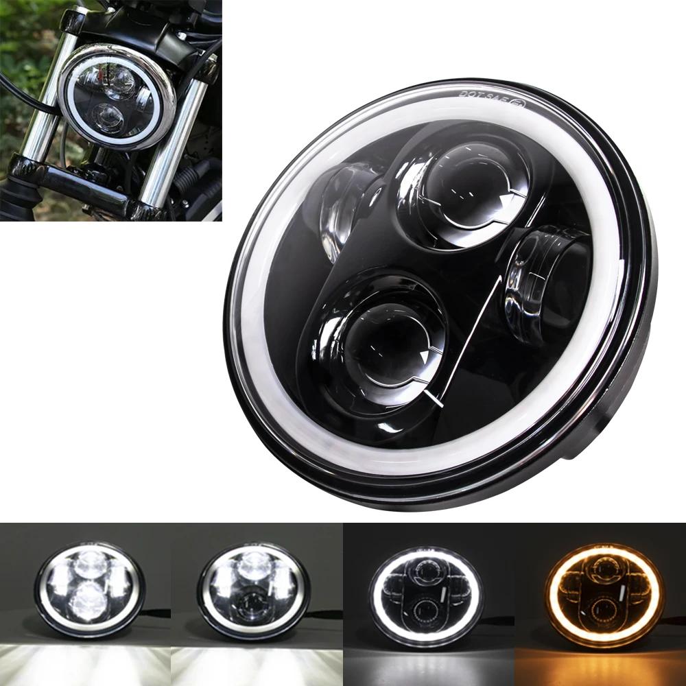 Phare 5.75 pouces noir Halo Angel Eyes LED pour Harley Sportster 1200 883 Street Softail Dyna 5-3/4 