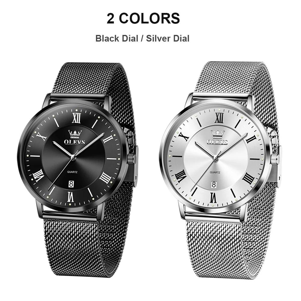 OLEVS 5623 Montre à quartz pour homme, cadran minimaliste avec chiffres romains, bracelet en maille 