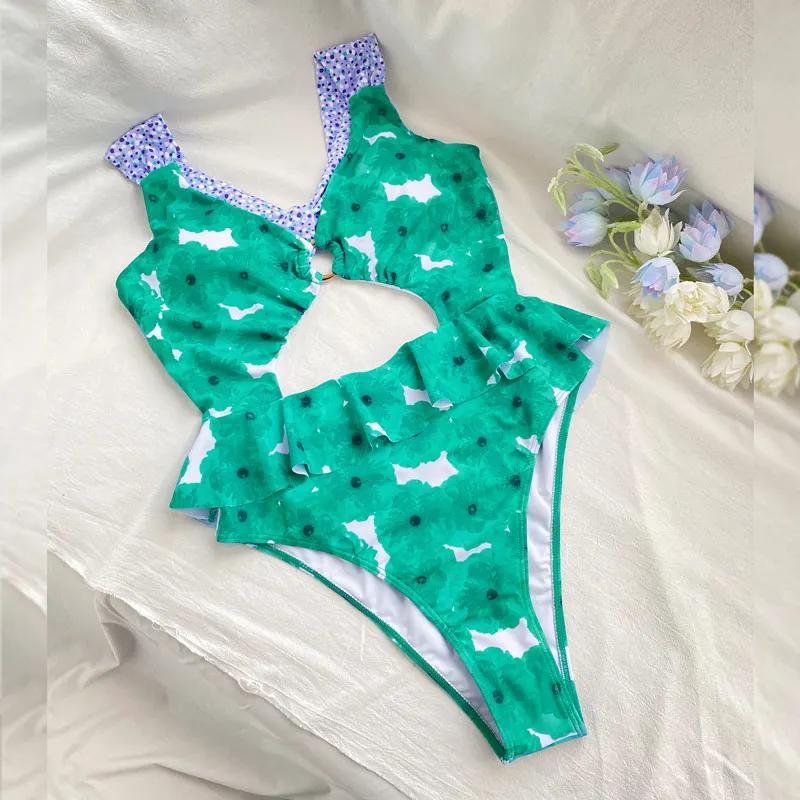 Maillots de bain une pièce Miyouj à découpes imprimées pour femme, avec volants, sexy, push-up, styl