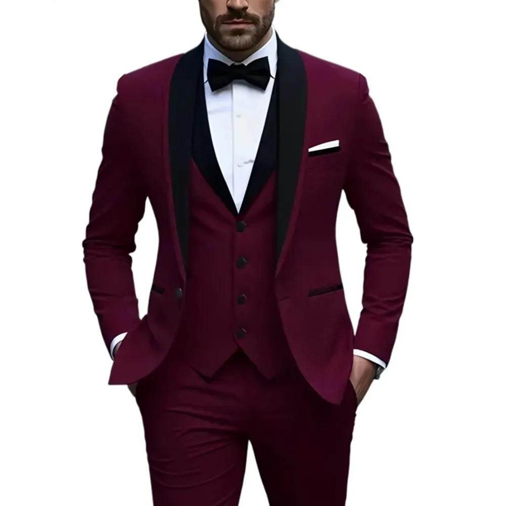 Ensemble de costume 3 pièces pour hommes, veste + gilet + pantalon, à la mode de haute qualité, adap