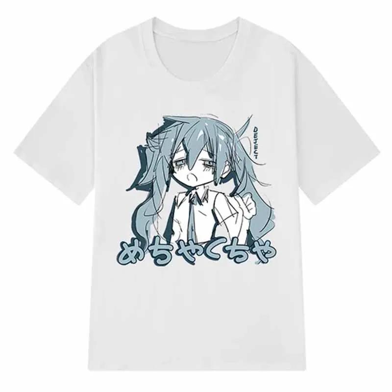 Japonais Y2K Anime Femmes T-shirt Coton Lâche Streetwear T-shirts Occasionnels Grande Taille à manch