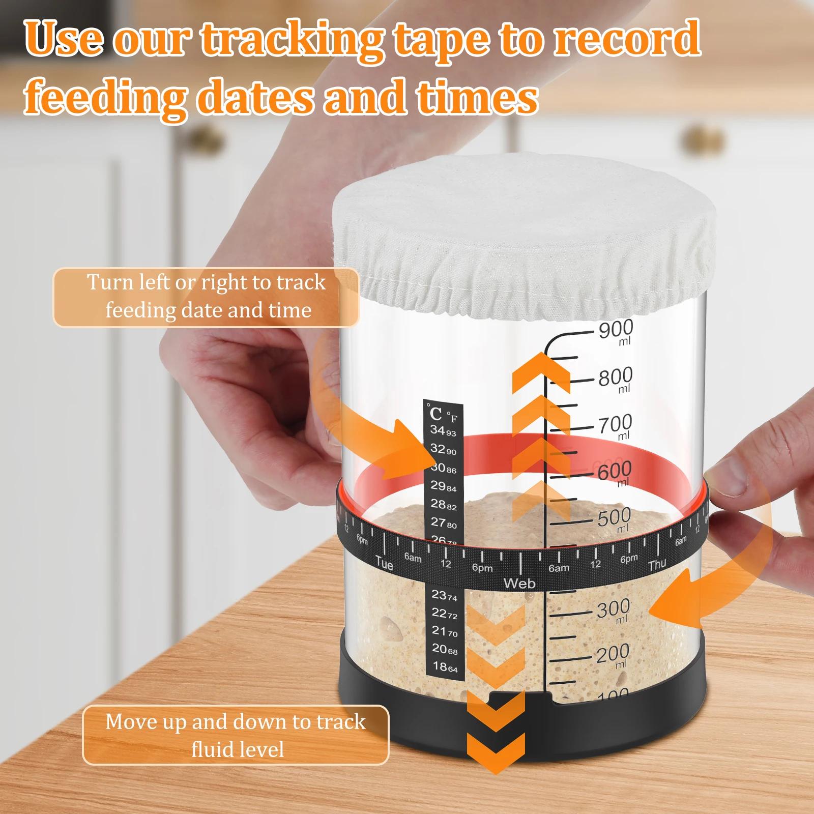 Pot de démarrage à levain 900ml, récipient de démarrage, pot en verre transparent et accessoire, fou