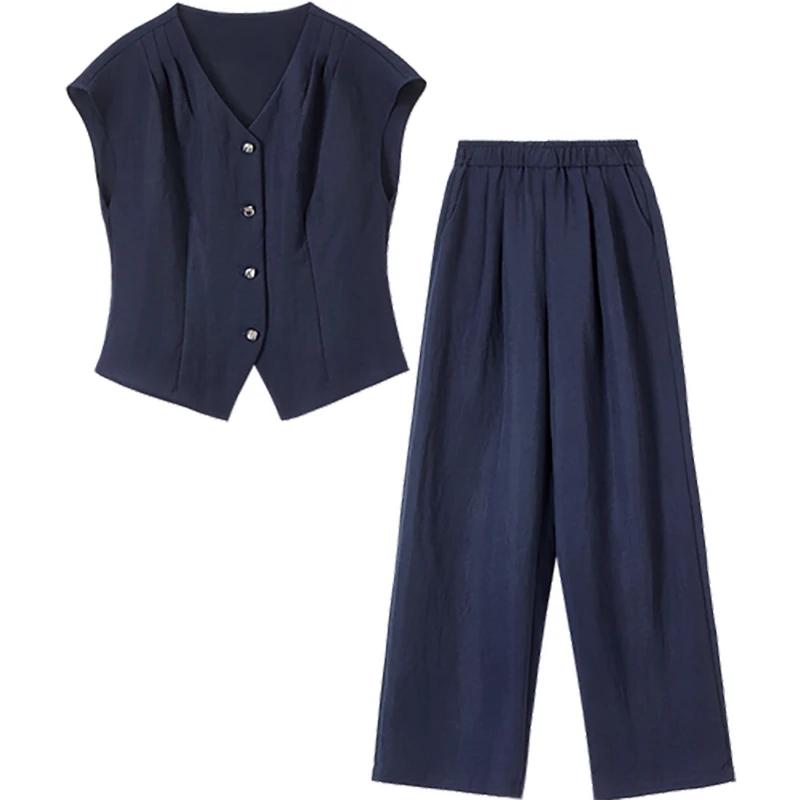 Ensemble pantalon en lin d'été SENTUBILA pour femme, tenue 2 pièces, chemise sans manches col en V s