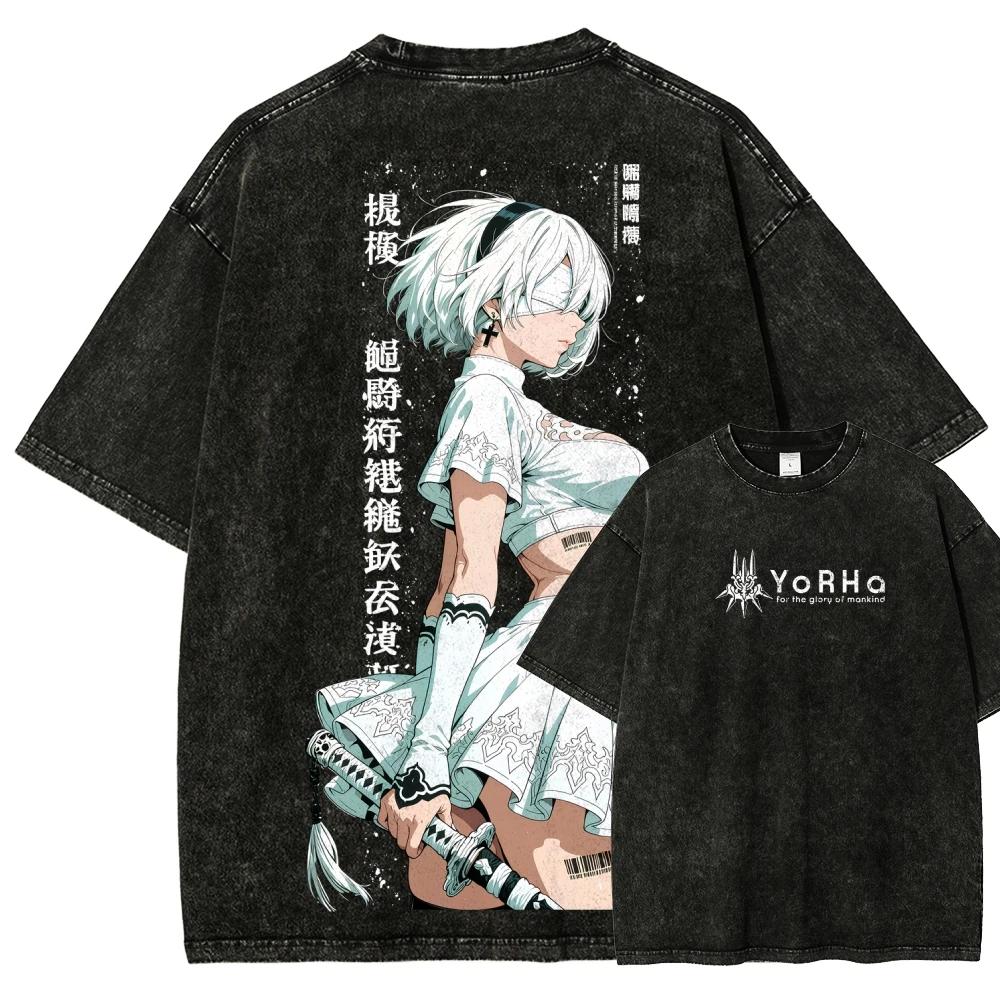 T-shirt NieR délavé, nouveau modèle, T-shirt pour amoureux de l'anime, vêtements surdimensionnés pou