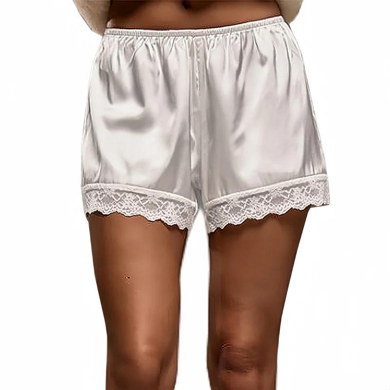 Short de salon en Satin pour femmes, taille élastique, dentelle, Patchwork, pyjama ample, vêtements 