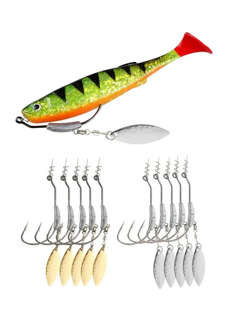 Hameçons de pêche en acier au carbone avec goupille de verrouillage Spinner, appâts souples, tête de