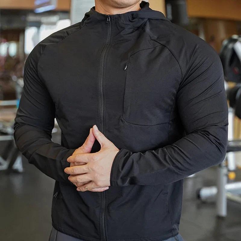 Manteau de dehors en Nylon de Haute Qualité pour Homme, Sweat à Capuche de Fitness, d'Entraînement e
