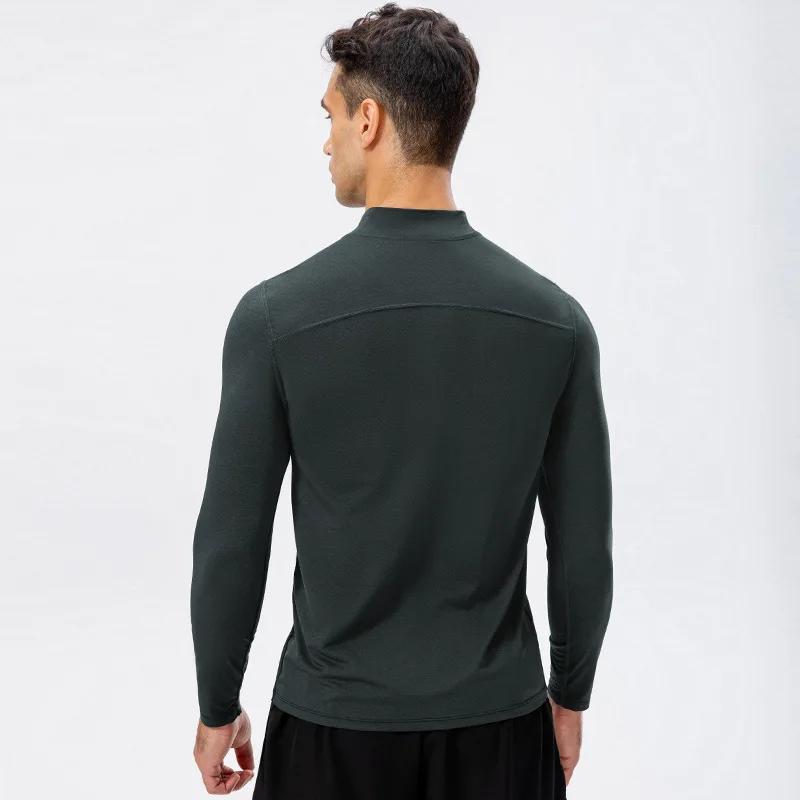 Sweat-shirt à manches longues pour hommes, haut de course à séchage rapide, demi-fermeture éclair, c