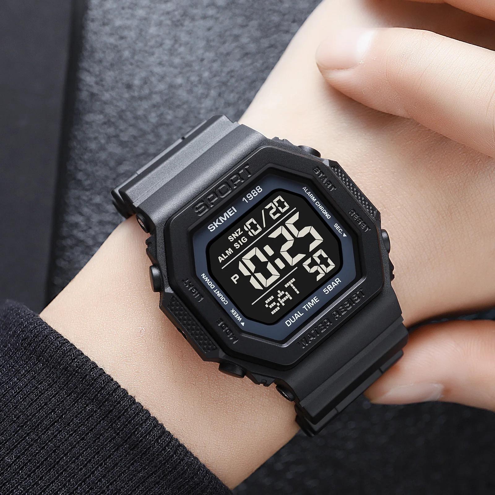 SKMEI 1988 montre de sport numérique pour hommes LED affichage militaire compte à rebours montres ét