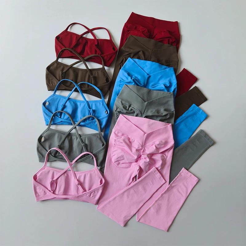 Legging de gymnastique taille haute sans couture pour femmes et débardeur rembourré, soutien-gorge d