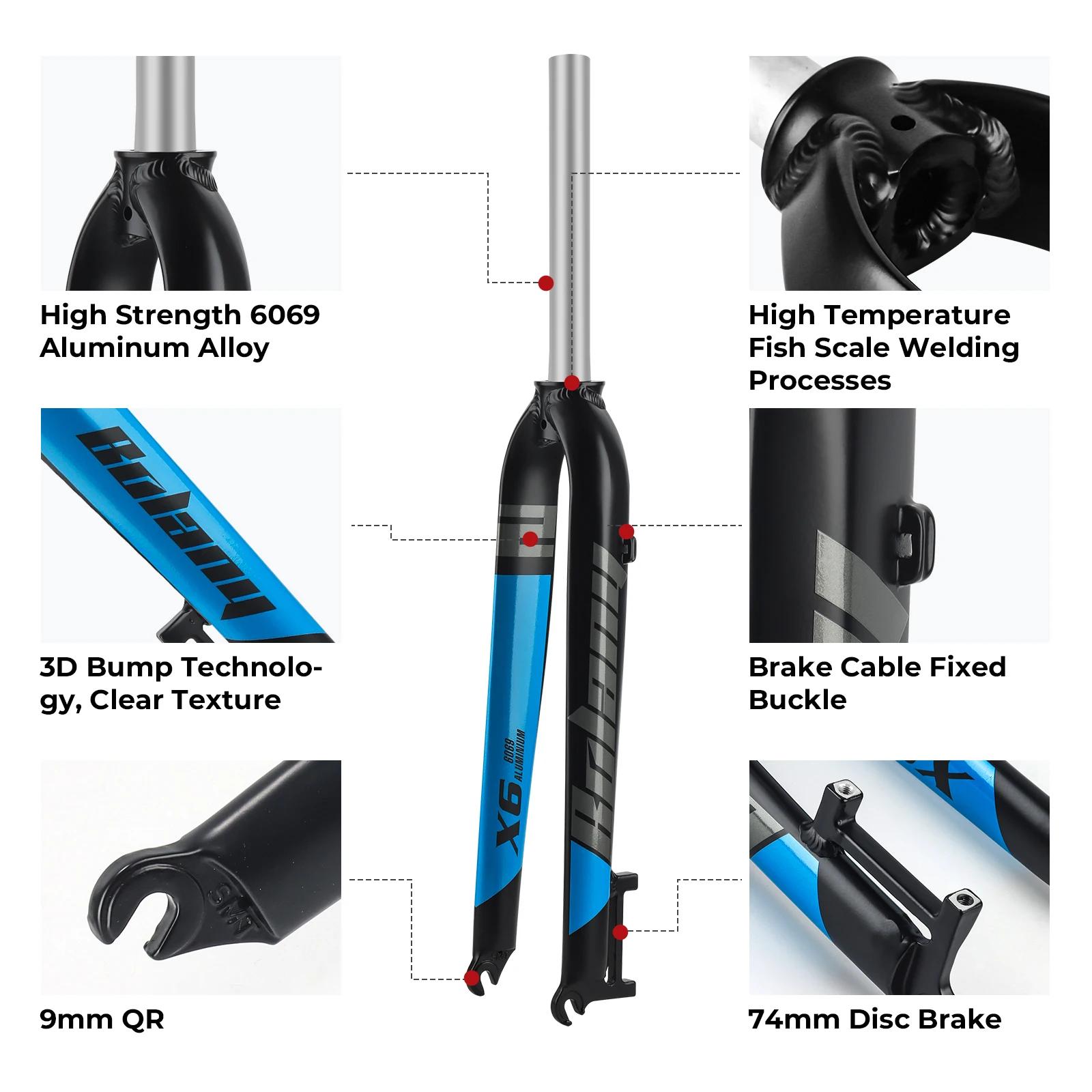 Bolany-Fourche rigide X6 256 en alliage d'aluminium pour VTT, tube droit de 26/27, 5/29 pouces, mont