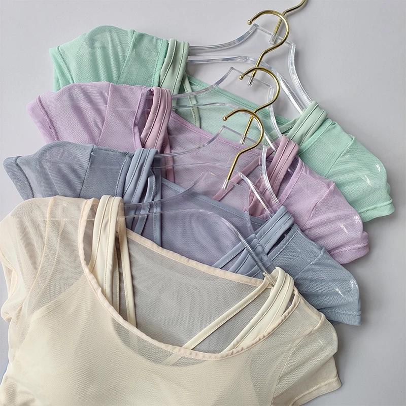 Combinaison Fitness Femme Pilates Coussin Poitrine Yoga Séchage Rapide Manches Courtes Respirant
