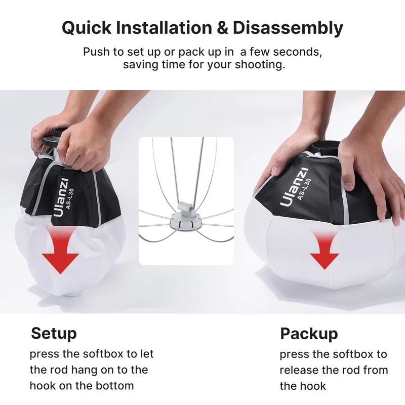 Ulanzi AS-L30 30 cm lanterne Softbox avec Mini Bowens Mount dégagement rapide boule diffuseur modifi