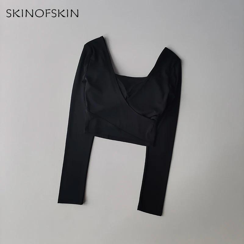 Coussinets poitrine fixes vêtements yoga dos croisé - Haut sport amincissant manches longues fitness