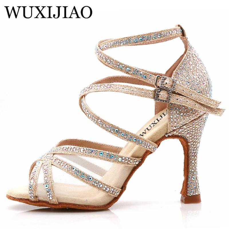 WUXIJIAO chaussures de danse femme latine Salsa soie Satin chaussures de danse paillettes strass cha
