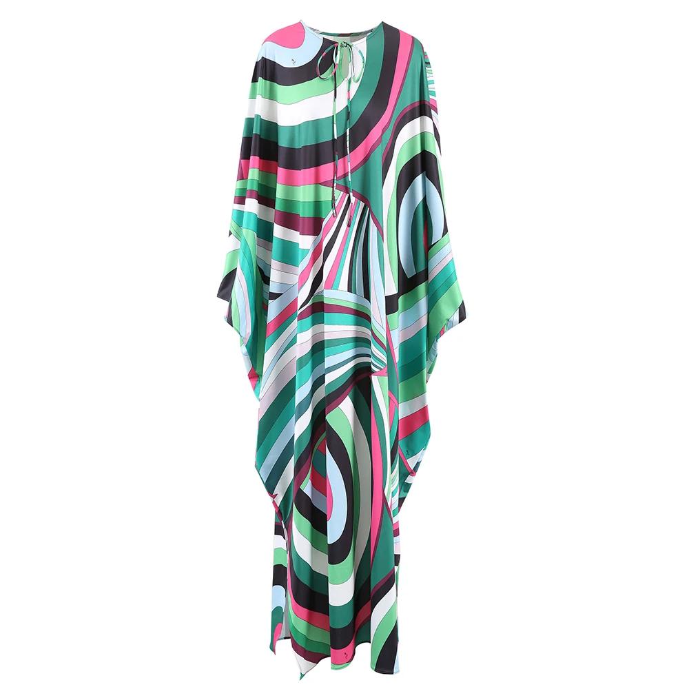 Robe rétro élégante, ample, manches chauve-souris, jupe longue, imprimé rayé, fête de vacances, Styl