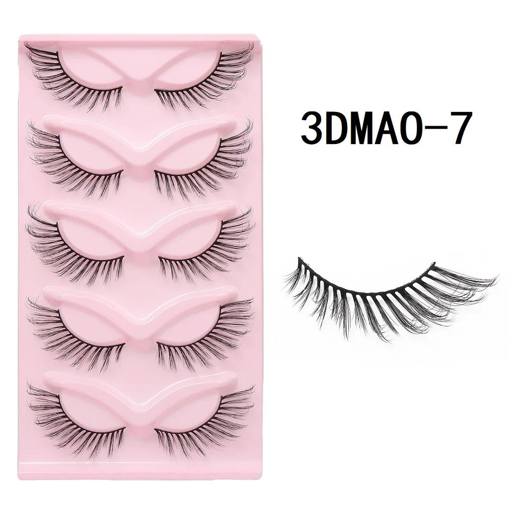 GROINNEYA cils oeil de chat 3D faux cils naturels moelleux doux croix 5 paires Manga cils vaporeux E