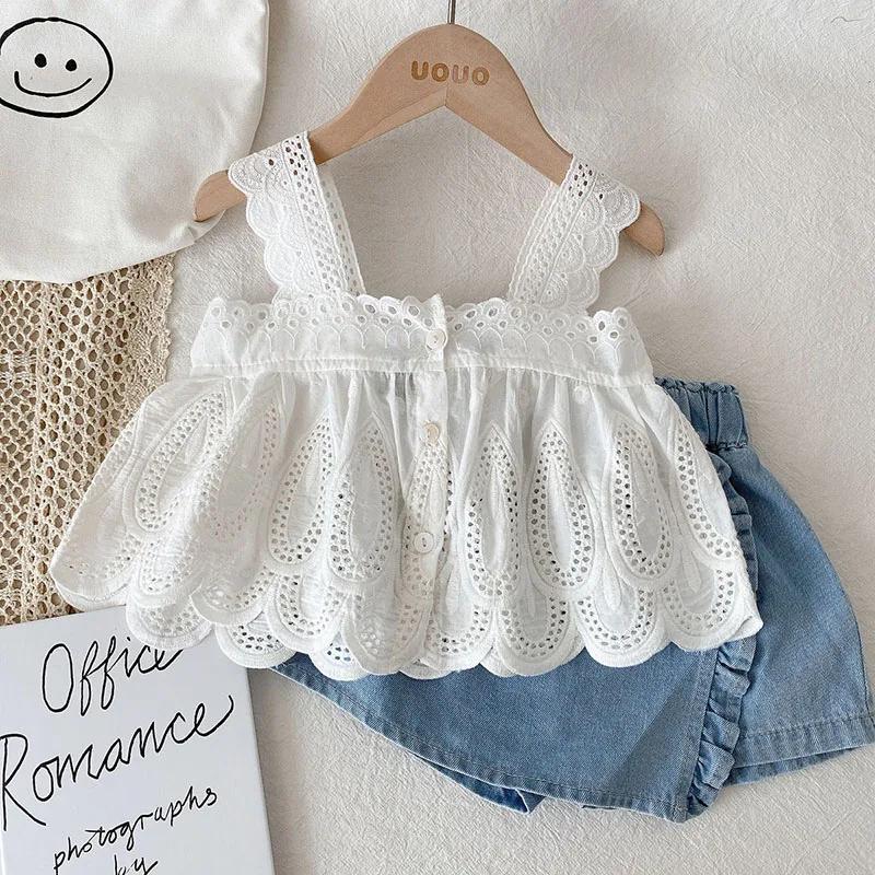 MILANCEL-Ensemble de vêtements d'été pour enfants, 2 pièces, haut amissié + short en jean, style fin