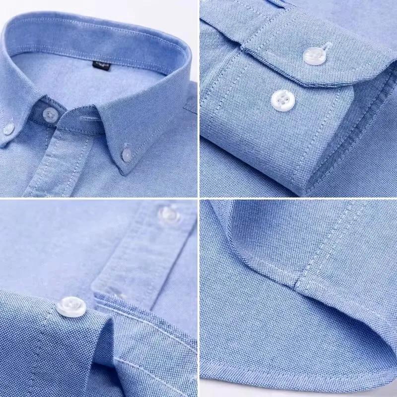 Chemise habillée Oxford basique pour hommes, manches longues, 100% pur coton, solide, décontractée, 