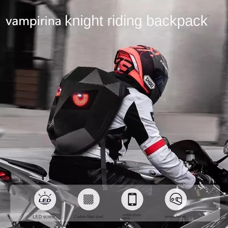LED Moto Rider sac à dos yeux lueur modèle fibre de carbone texture casque locomotive sac à dos sac 