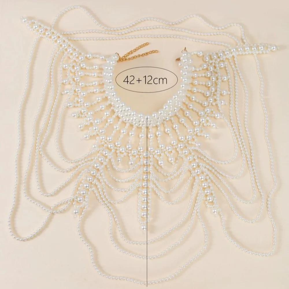 Chaîne de corps en perles tissées à la main, fausses perles, pompon perlé, chaîne de corps élégante,