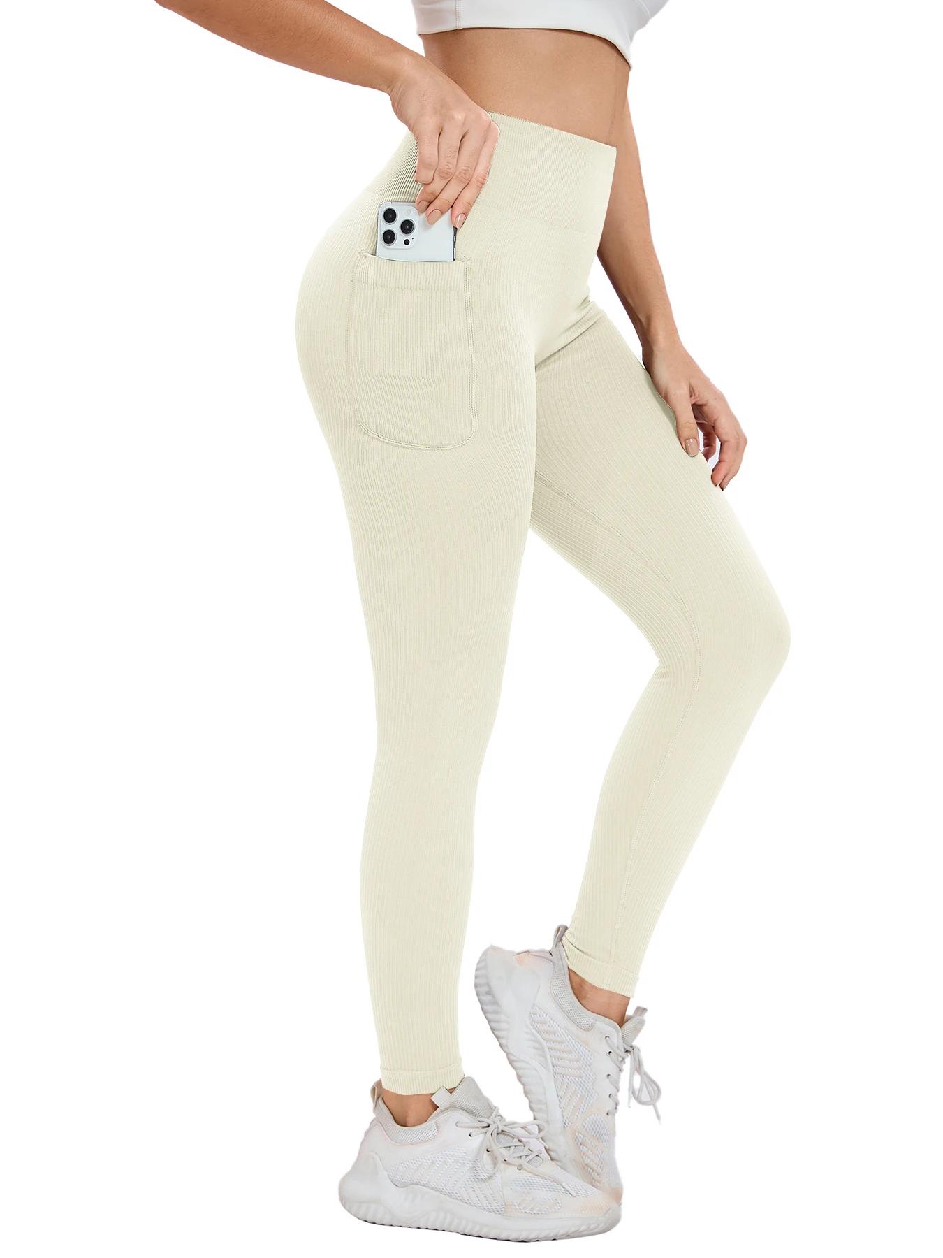 Leggings sport femme taille haute sans couture - Yoga fitness avec poche couleur unie