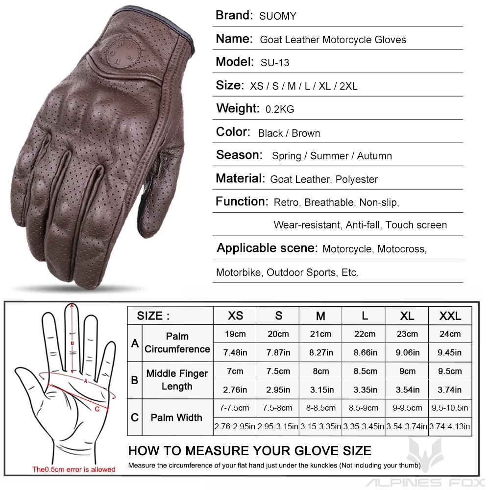 SUOMY rétro cuir Moto gants hommes femmes Vinage peau de chèvre Motocross gant doigt complet Moto Vi